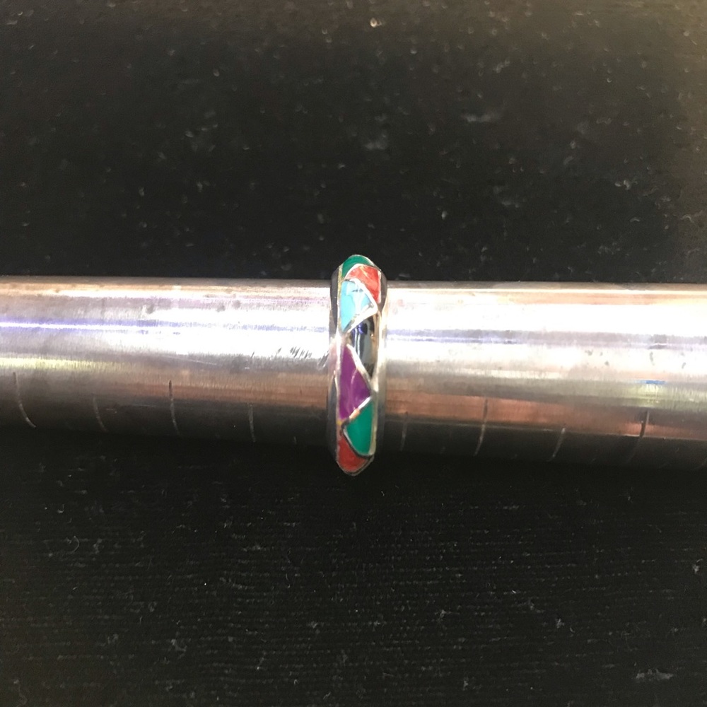 Zuni Sterling Silver Multicolor Inlay Ring